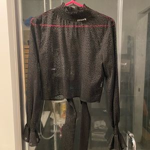 About Us Revolve | sheer leopard print black blouse / S